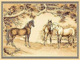 Шерстяной пейзажный ковер из шерсти Chinggis Лошади 4S867-122