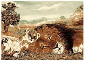 Ковер с пейзажем Фауна 50544 Лев и львенок